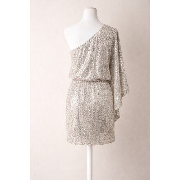 Hailey & Co Silver Sequin One-Shoulder Cocktail Dress | Small - Picture 3 of 7